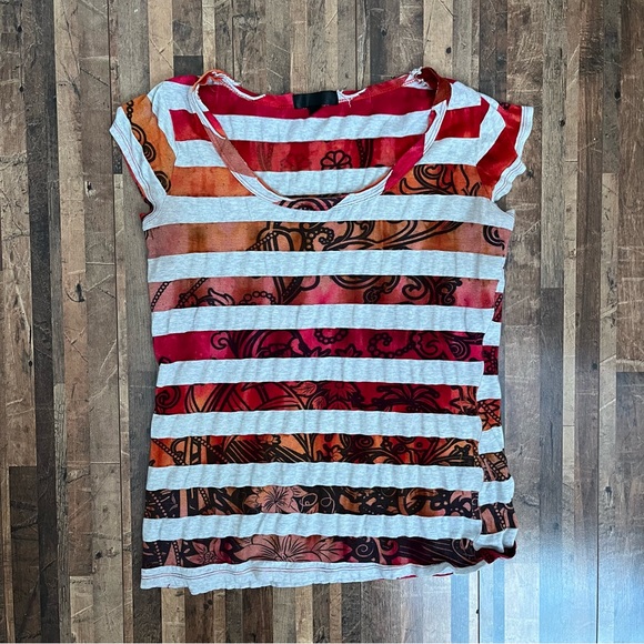 Mandee Striped Short Sleeve Printed T-Shirt Orange Sz M - Picture 14 of 16